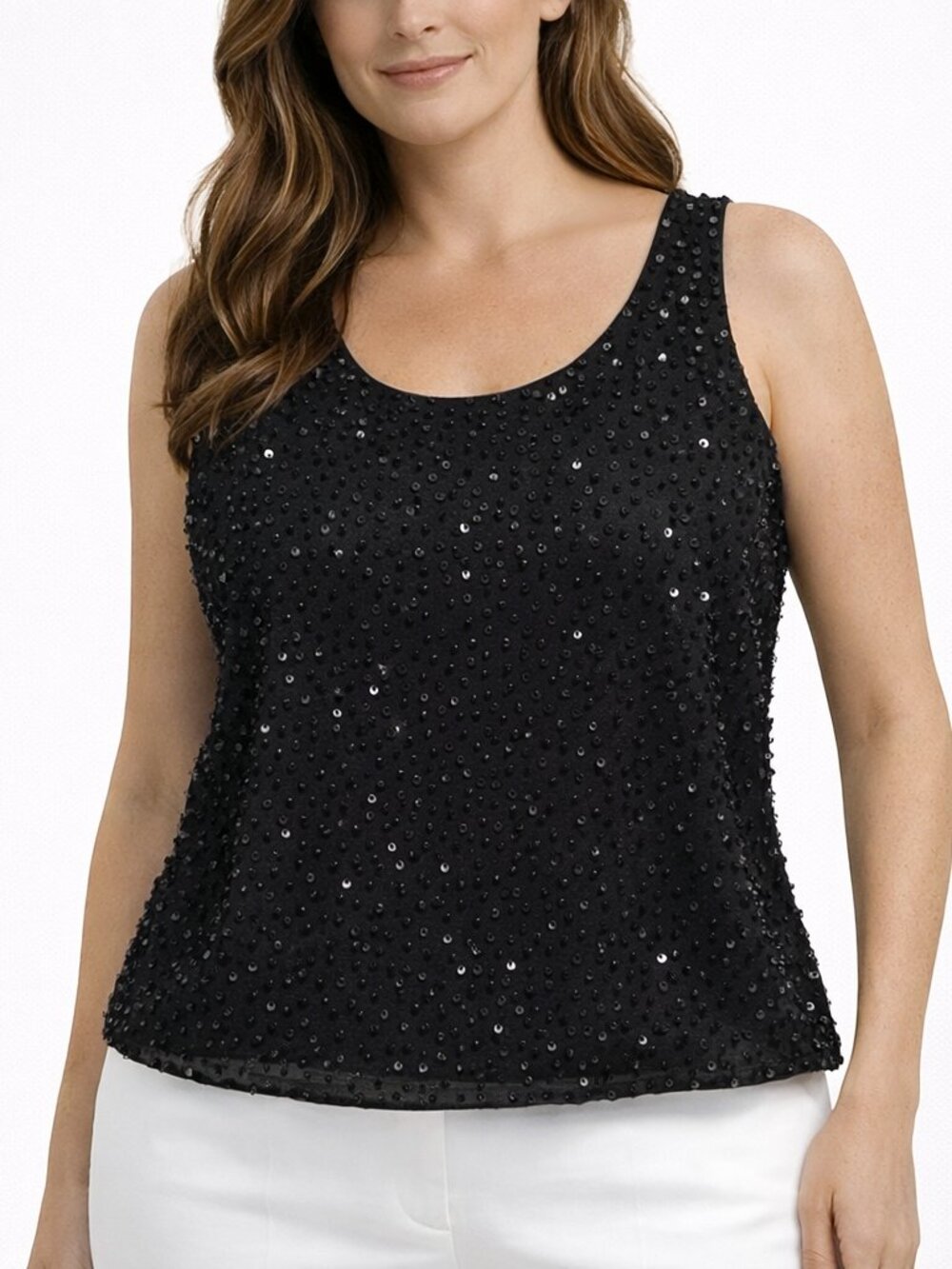Talbots Petite Black Sequin Silk Tank Disco Glam 10P Tags $110 - Picture 2 of 8